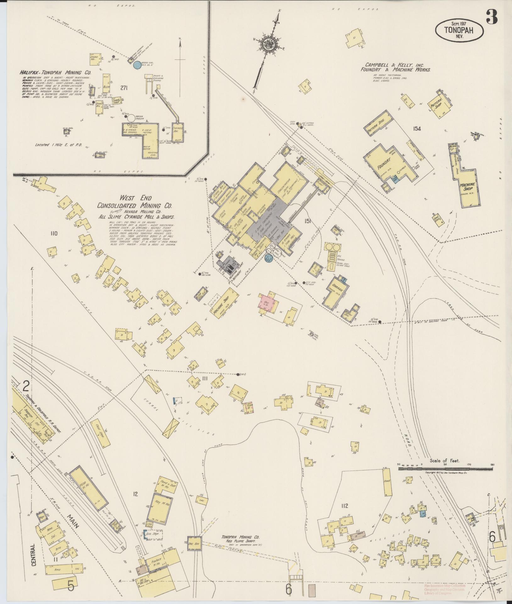 Sanborn Fire Insurance Map from Tonopah, Nye County, Nevada (1917), Sheet #0003 - Complete Map Set gallery image, historic Sanborn map, vintage wall art, Nevada Nevada