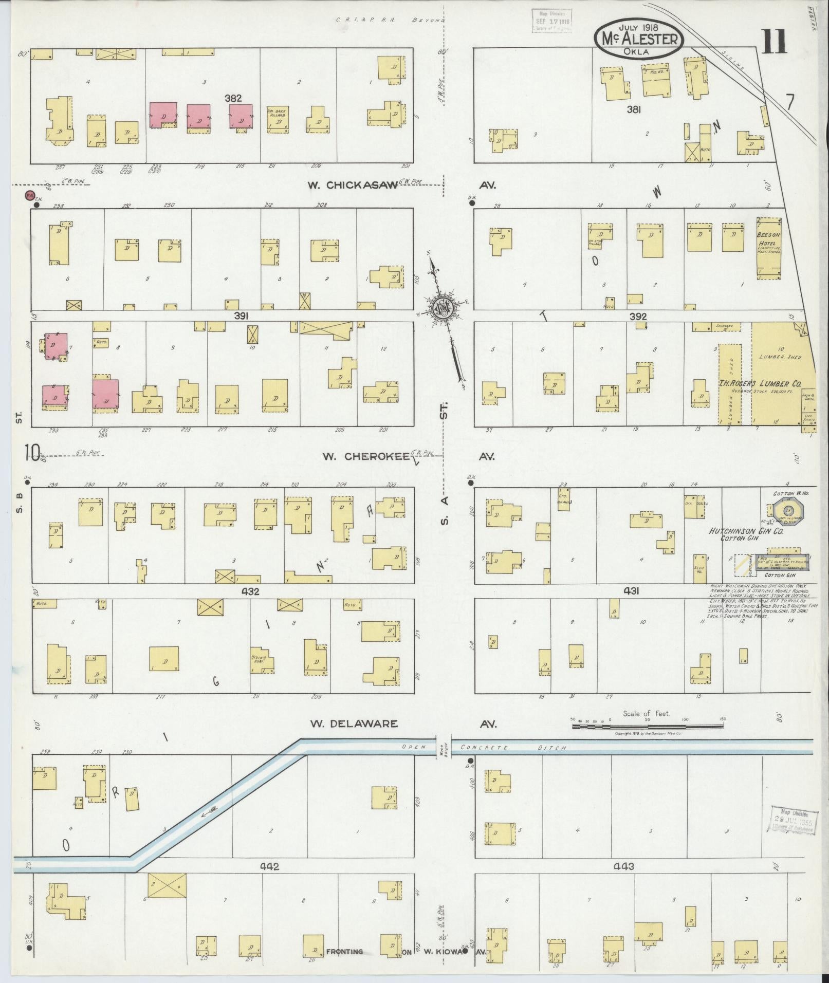 Sanborn Fire Insurance Map from McAlester, Pittsburg County, Oklahoma (1918), Sheet #0011 - Complete Map Set gallery image, historic Sanborn map, vintage wall art, Oklahoma Oklahoma