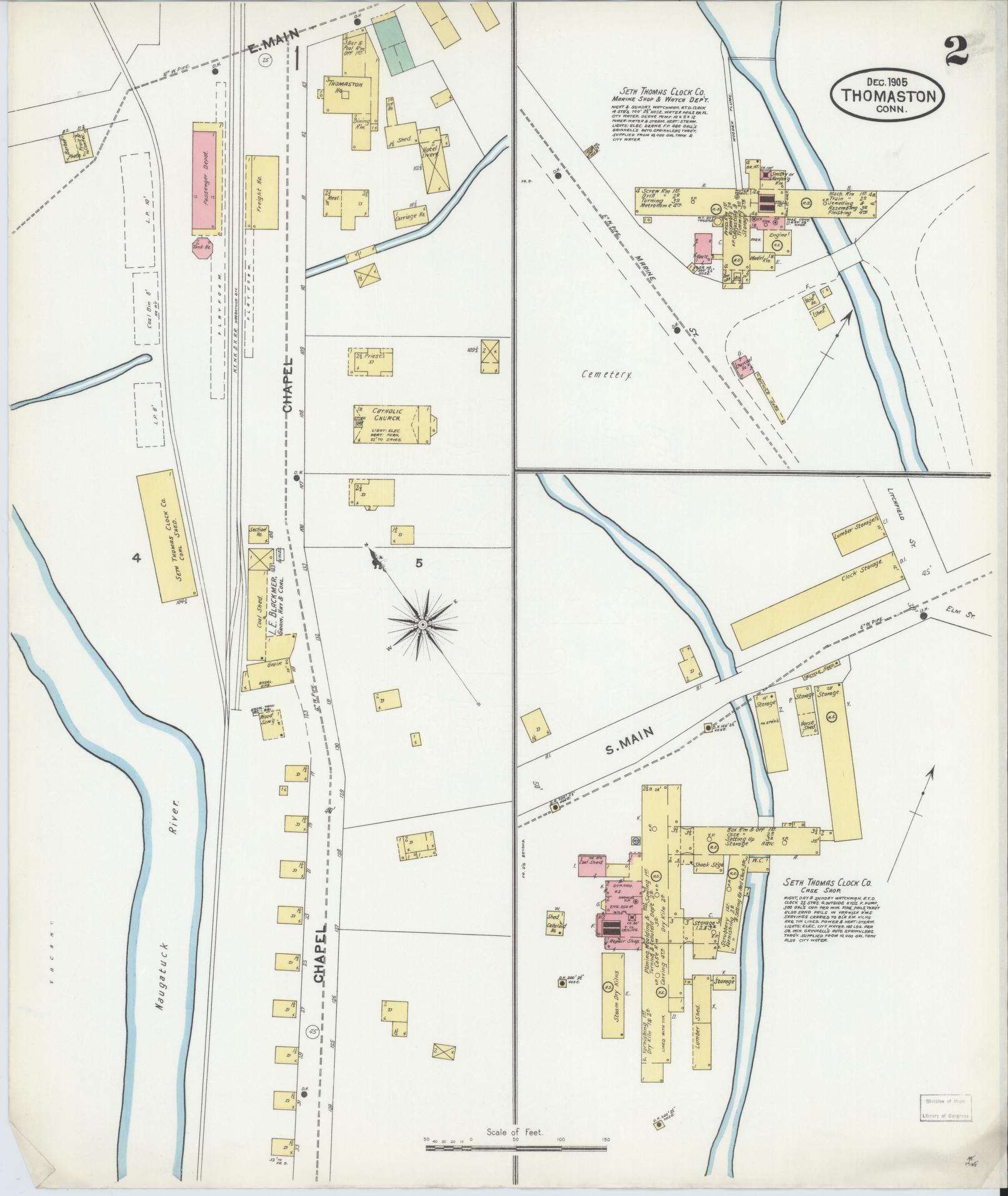 Sanborn Fire Insurance Map from Thomaston, Litchfield County, Connecticut (1905), Sheet #0002 - Historic Sanborn Fire Insurance Map Print, vintage old map wall art, antique decor, genealogy gift, Connecticut Connecticut map