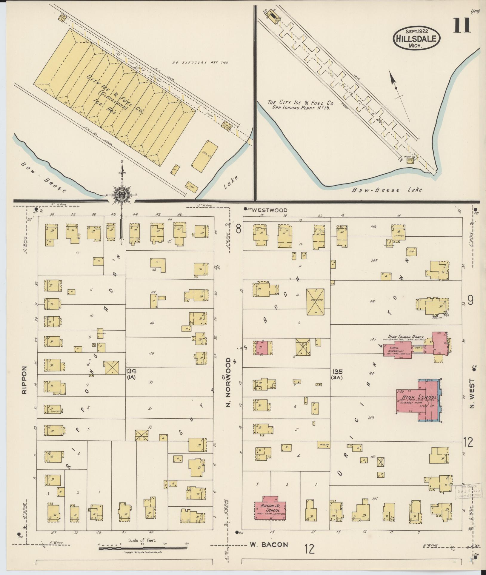 Sanborn Fire Insurance Map from Hillsdale, Hillsdale County, Michigan (1922), Sheet #0011 - Complete Map Set gallery image, historic Sanborn map, vintage wall art, Michigan Michigan