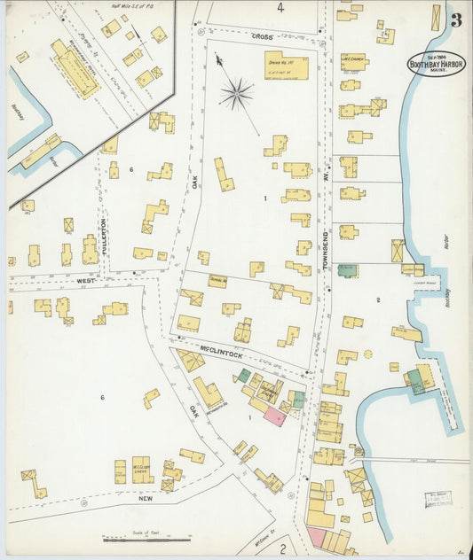 Sanborn Fire Insurance Map from Boothbay Harbor, Lincoln County, Maine (1904), Sheet #0003 - Historic Sanborn Fire Insurance Map Print, vintage old map wall art, antique decor, genealogy gift, Maine Maine map
