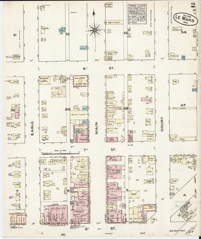 Sanborn Fire Insurance Map from Le Mars, Plymouth County, Iowa (1883), Sheet #0002 - Historic Sanborn Fire Insurance Map Print, vintage old map wall art