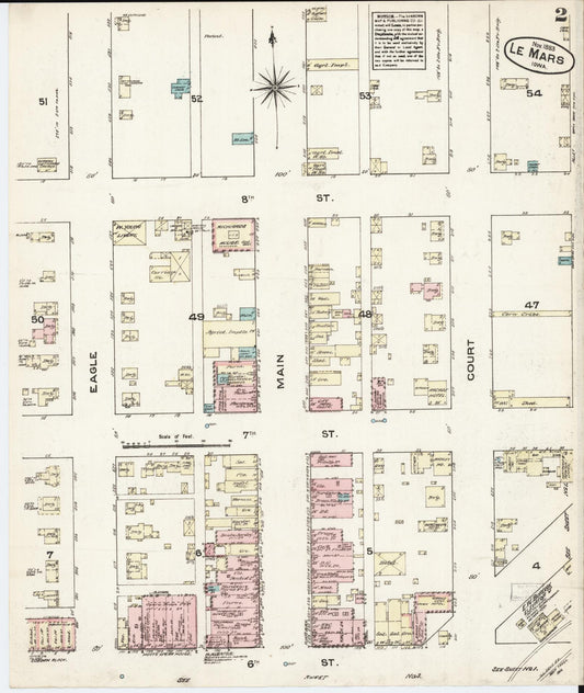 Sanborn Fire Insurance Map from Le Mars, Plymouth County, Iowa (1883), Sheet #0002 - Historic Sanborn Fire Insurance Map Print, vintage old map wall art