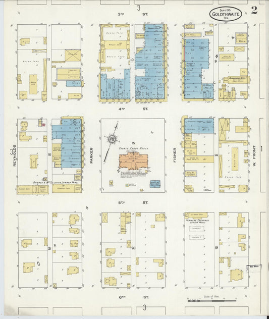 Sanborn Fire Insurance Map from Goldthwaite, Mills County, Texas (1915), Sheet #0002 - Historic Sanborn Fire Insurance Map Print, vintage old map wall art, antique decor, genealogy gift, Texas Texas map