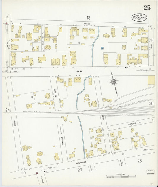 Sanborn Fire Insurance Map from Rockland, Knox County, Maine (1912), Sheet #0025 - Historic Sanborn Fire Insurance Map Print, vintage old map wall art, antique decor, genealogy gift, Maine Maine map