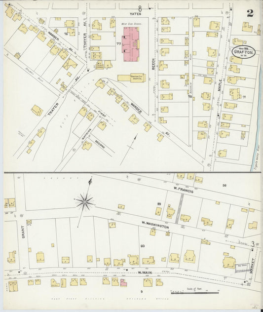 Sanborn Fire Insurance Map from Grafton, Taylor County, West Virginia (1906), Sheet #0002 - Historic Sanborn Fire Insurance Map Print, vintage old map wall art, antique decor, genealogy gift, West Virginia West Virginia map