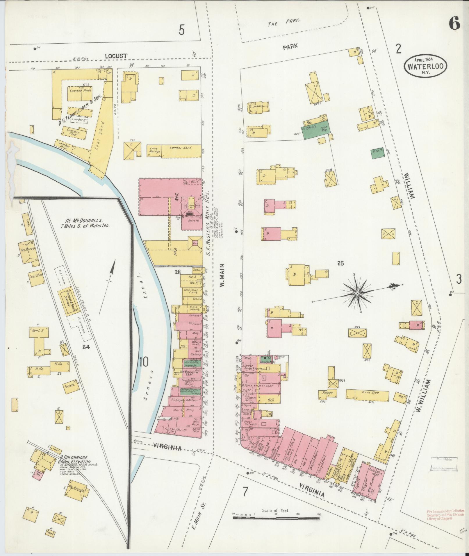 Sanborn Fire Insurance Map from Waterloo, Seneca County, New York (1904), Sheet #0006 - Complete Map Set gallery image, historic Sanborn map, vintage wall art, New York New York