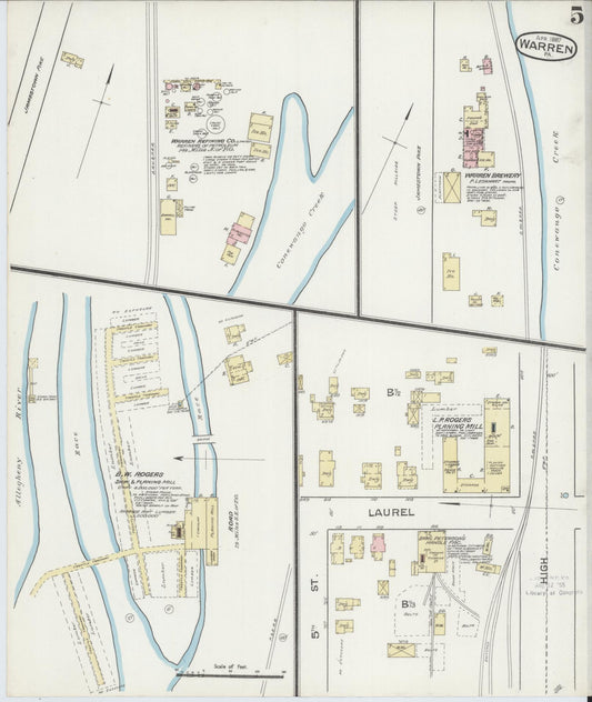 Sanborn Fire Insurance Map from Warren, Warren County, Pennsylvania (1887), Sheet #0005 - Historic Sanborn Fire Insurance Map Print, vintage old map wall art, antique decor, genealogy gift, Pennsylvania Pennsylvania map