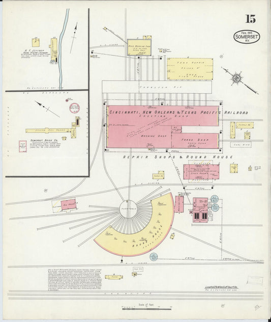 Sanborn Fire Insurance Map from Somerset, Pulaski County, Kentucky (1914), Sheet #0015 - Historic Sanborn Fire Insurance Map Print, vintage old map wall art, antique decor, genealogy gift, Kentucky Kentucky map