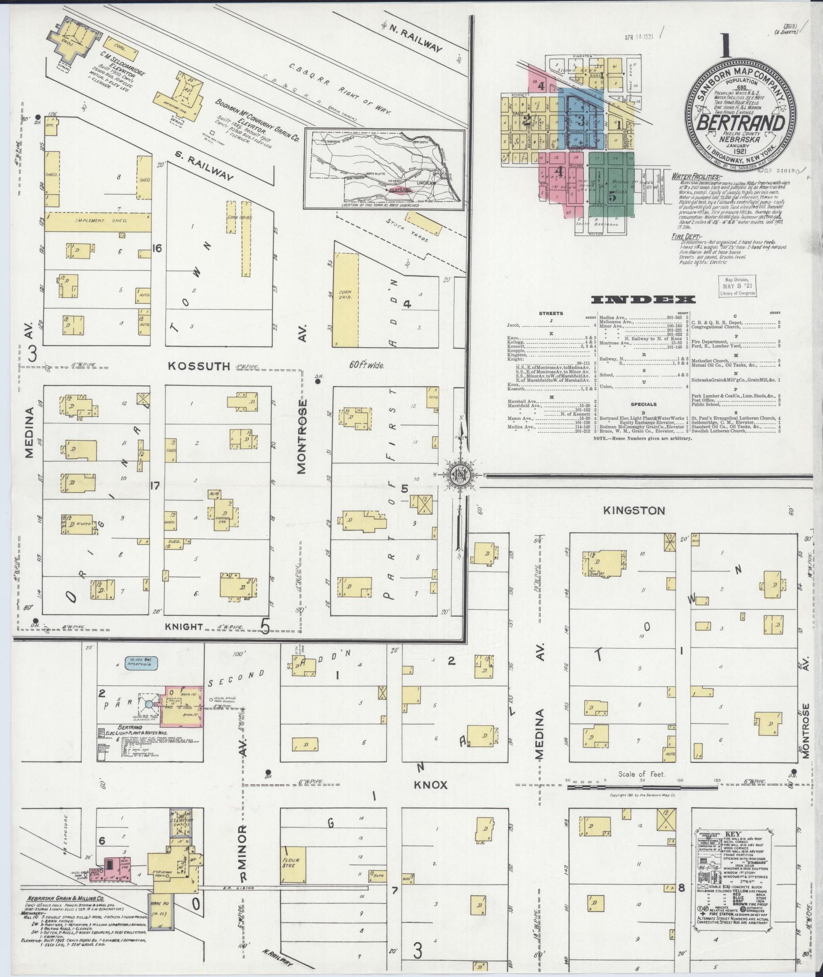 Sanborn Fire Insurance Map from Bertran, Phelps County, Nebraska (1921), Sheet #0001 - Complete Map Set gallery image, historic Sanborn map, vintage wall art, Nebraska Nebraska
