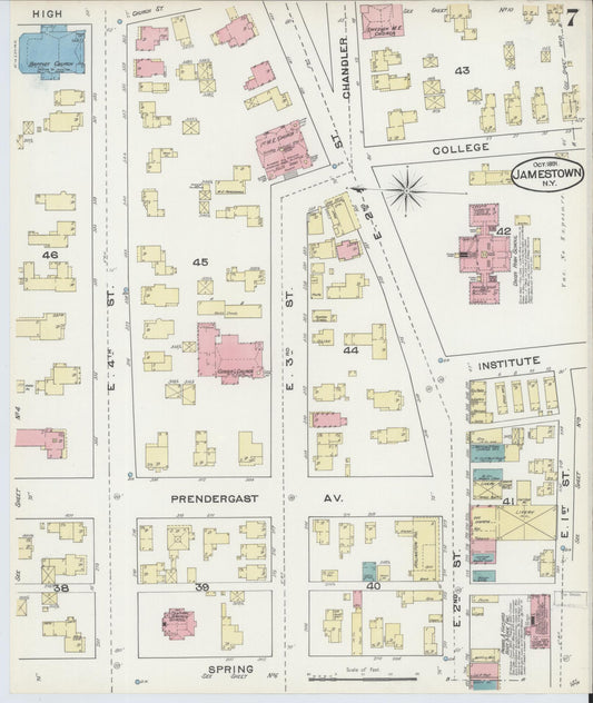 Sanborn Fire Insurance Map from Jamestown, Chautauqua County, New York (1891), Sheet #0007 - Historic Sanborn Fire Insurance Map Print, vintage old map wall art, antique decor, genealogy gift, New York New York map