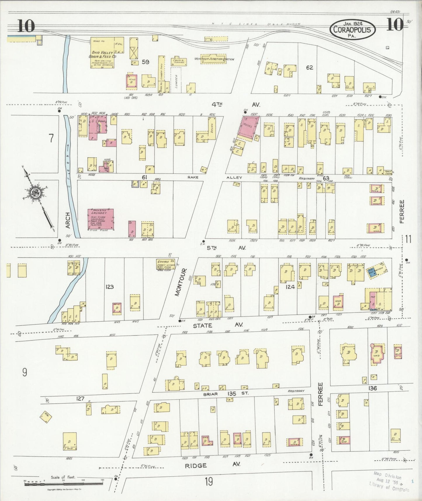 Sanborn Fire Insurance Map from Coraopolis, Allegheny County, Pennsylvania (1924), Sheet #0010 - Historic Sanborn Fire Insurance Map Print, vintage old map wall art, antique decor, genealogy gift, Pennsylvania Pennsylvania map
