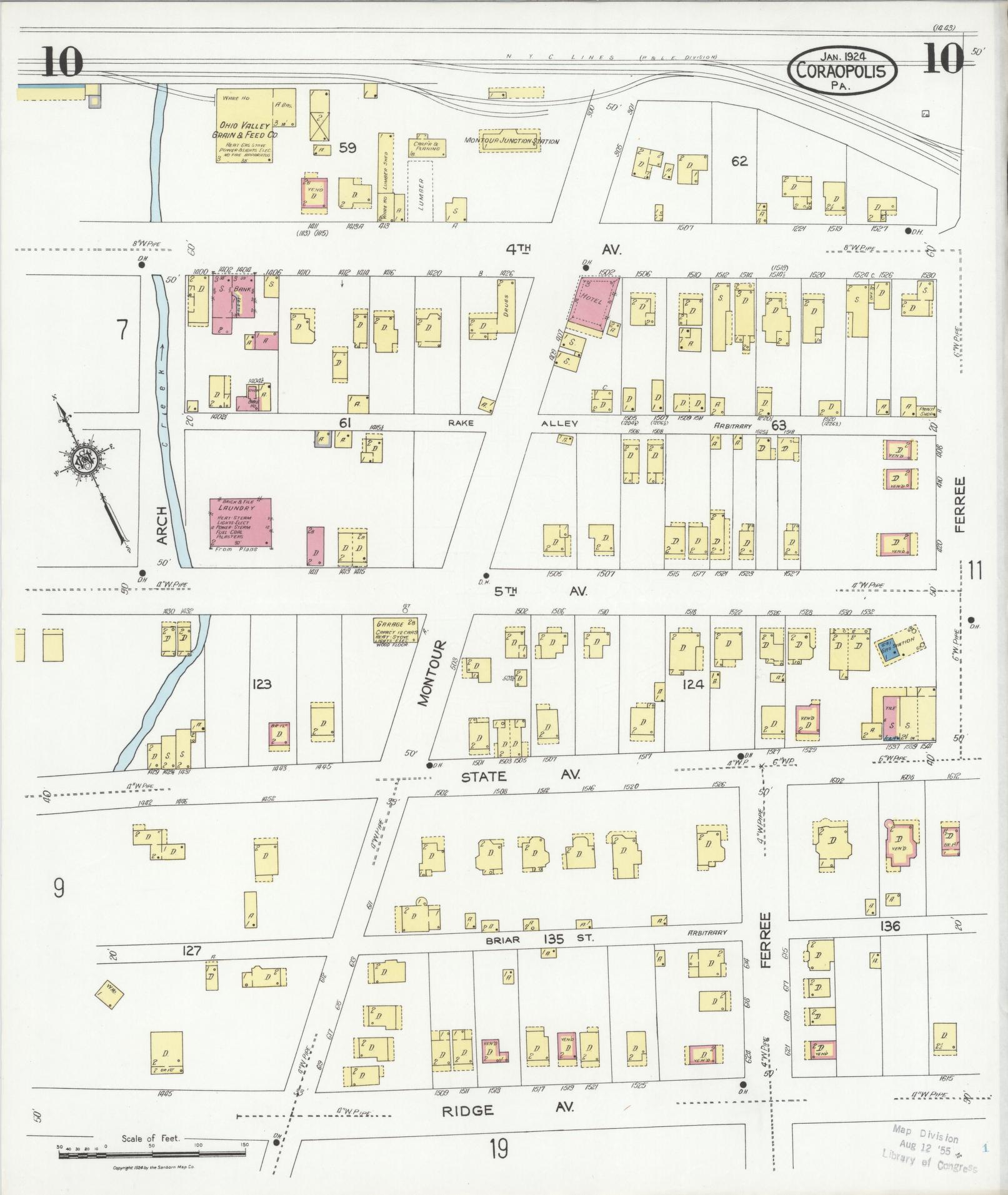 Sanborn Fire Insurance Map from Coraopolis, Allegheny County, Pennsylvania (1924), Sheet #0010 - Historic Sanborn Fire Insurance Map Print, vintage old map wall art, antique decor, genealogy gift, Pennsylvania Pennsylvania map
