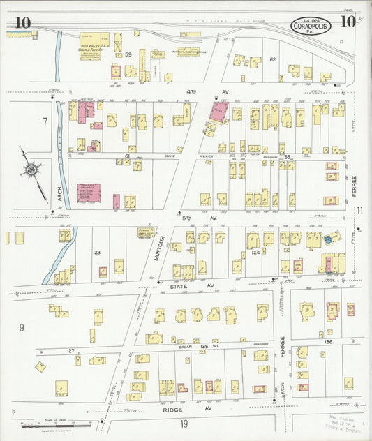 Sanborn Fire Insurance Map from Coraopolis, Allegheny County, Pennsylvania (1924), Sheet #0010 - Historic Sanborn Fire Insurance Map Print, vintage old map wall art, antique decor, genealogy gift, Pennsylvania Pennsylvania map