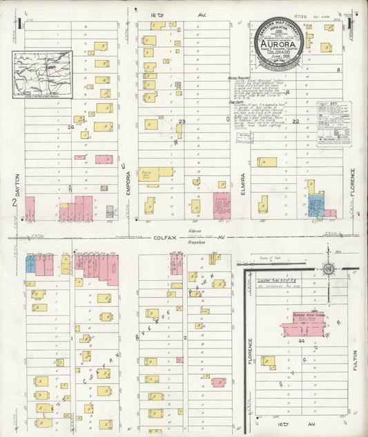 Sanborn Fire Insurance Map from Aurora, Adams And Arapahoe Counties, Colorado (1926), Sheet #0001 - Historic Sanborn Fire Insurance Map Print, vintage old map wall art, antique decor, genealogy gift, Colorado Colorado map