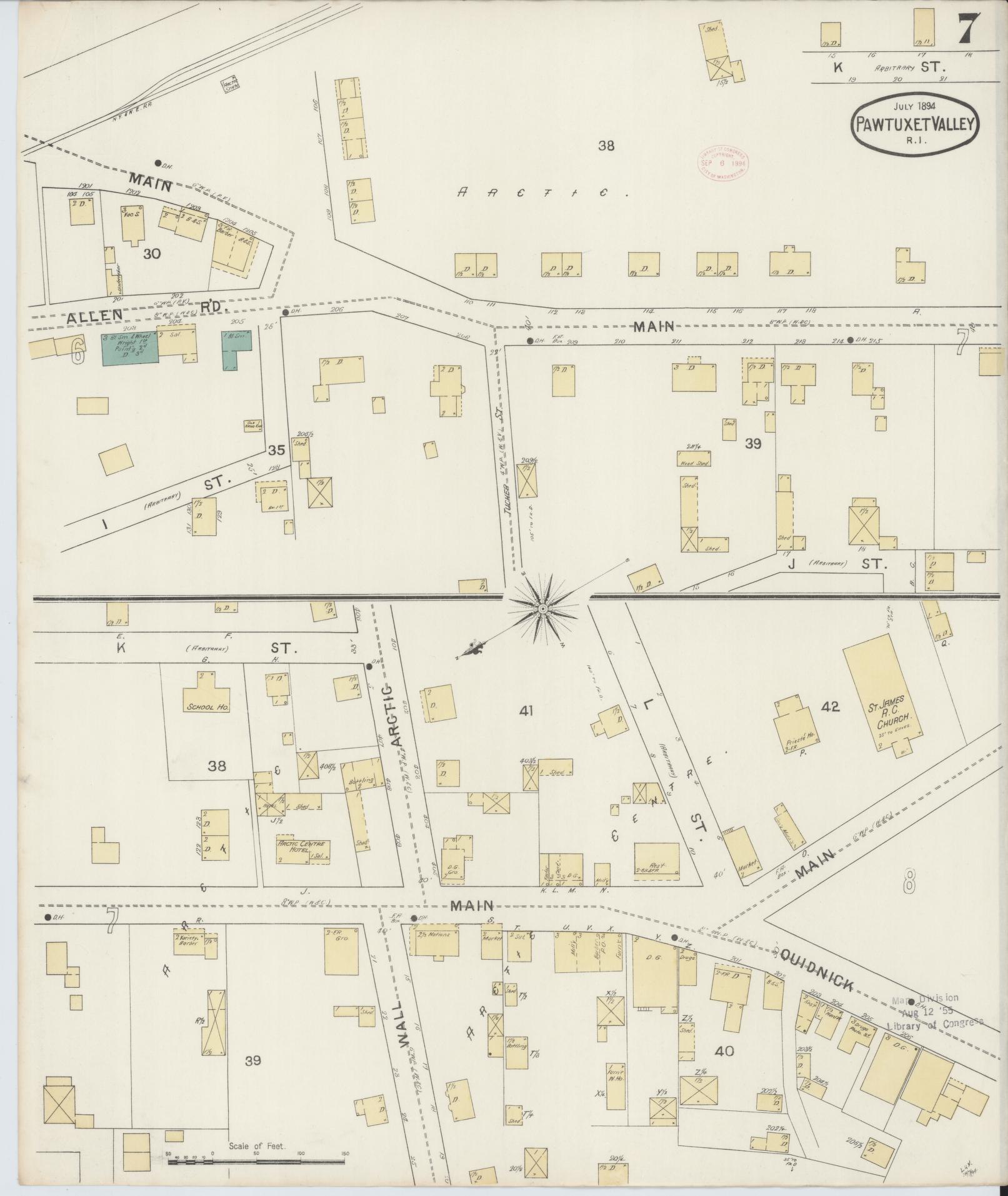 Sanborn Fire Insurance Map from Pawtuxet Valley, Kent and Providence Counties, Rhode Island (1894), Sheet #0007 - Historic Sanborn Fire Insurance Map Print, vintage old map wall art, antique decor, genealogy gift, Washington Washington map