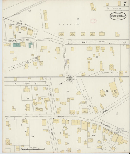 Sanborn Fire Insurance Map from Pawtuxet Valley, Kent and Providence Counties, Rhode Island (1894), Sheet #0007 - Historic Sanborn Fire Insurance Map Print, vintage old map wall art, antique decor, genealogy gift, Washington Washington map