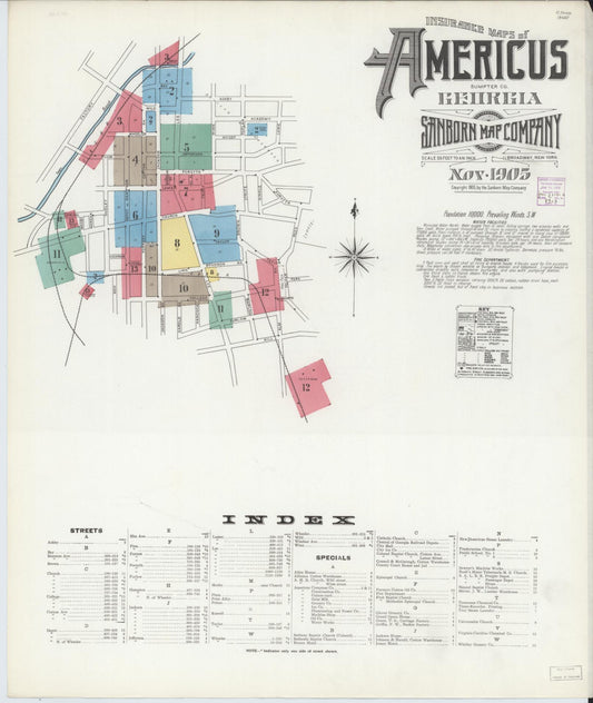Sanborn Fire Insurance Map from Americus, Sumter County, Georgia (1905), Sheet #0001 - Complete Map Set gallery image, historic Sanborn map, vintage wall art, Georgia Georgia