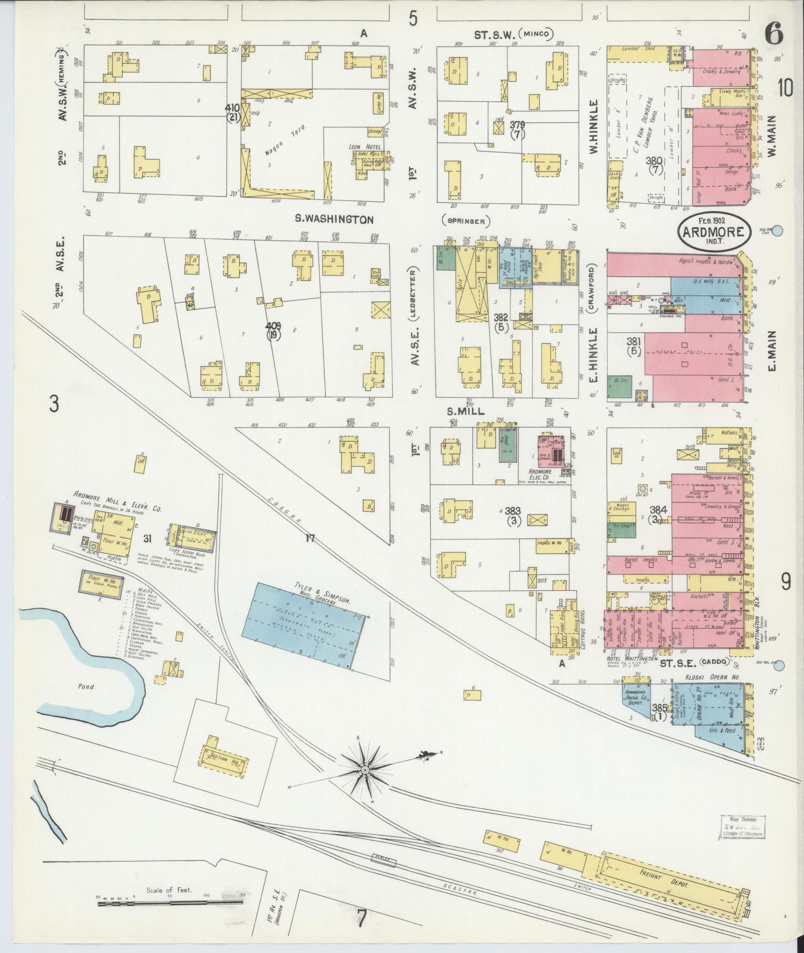 Sanborn Fire Insurance Map from Ardmore, Carter County, Oklahoma (1902), Sheet #0006 - Complete Map Set gallery image, historic Sanborn map, vintage wall art, Oklahoma Oklahoma