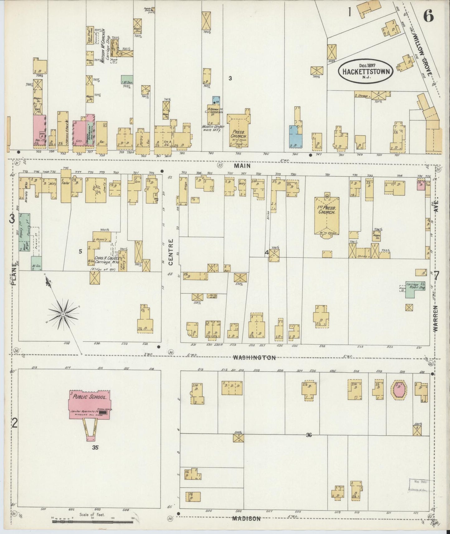 Sanborn Fire Insurance Map from Hackettstown, Warren County, New Jersey (1897), Sheet #0006 - Complete Map Set gallery image, historic Sanborn map, vintage wall art, New Jersey New Jersey