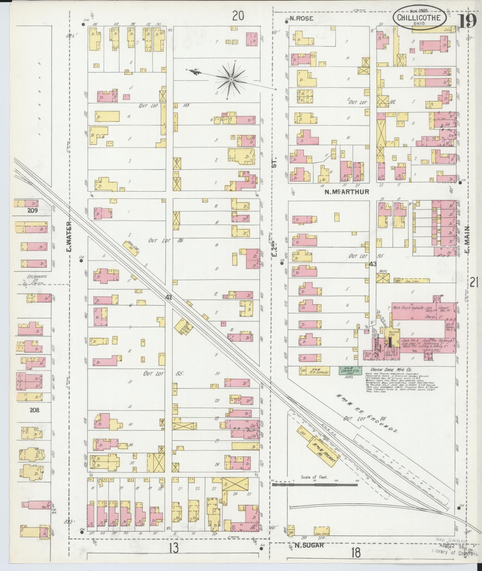 Sanborn Fire Insurance Map from Chillicothe, Ross County, Ohio (1900), Sheet #0019 - Complete Map Set gallery image, historic Sanborn map, vintage wall art, Ohio Ohio