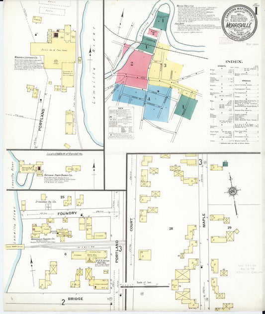 Sanborn Fire Insurance Map from Morrisville, Lamoille County, Vermont (1909), Sheet #0001 - Historic Sanborn Fire Insurance Map Print, vintage old map wall art, antique decor, genealogy gift, Vermont Vermont map