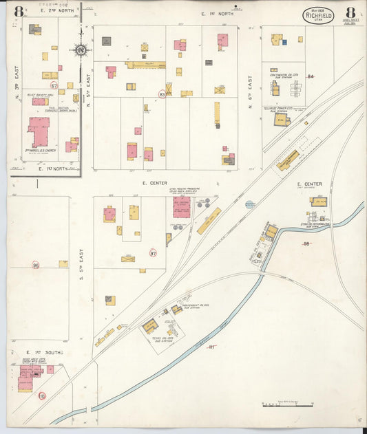 Sanborn Fire Insurance Map from Richfield, Sevier County, Utah (1930), Sheet #0008 - Historic Sanborn Fire Insurance Map Print, vintage old map wall art, antique decor, genealogy gift, Utah Utah map