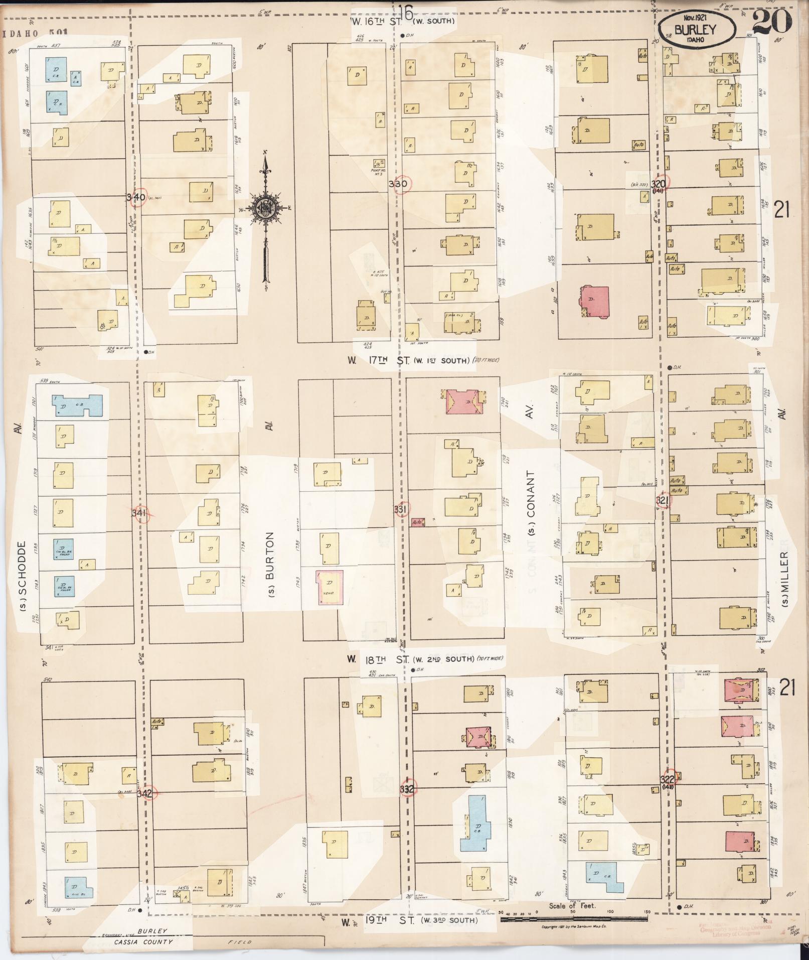 Sanborn Fire Insurance Map from Burley, Cassia County, Idaho (1949), Sheet #0020 - Historic Sanborn Fire Insurance Map Print, vintage old map wall art, antique decor, genealogy gift, Idaho Idaho map