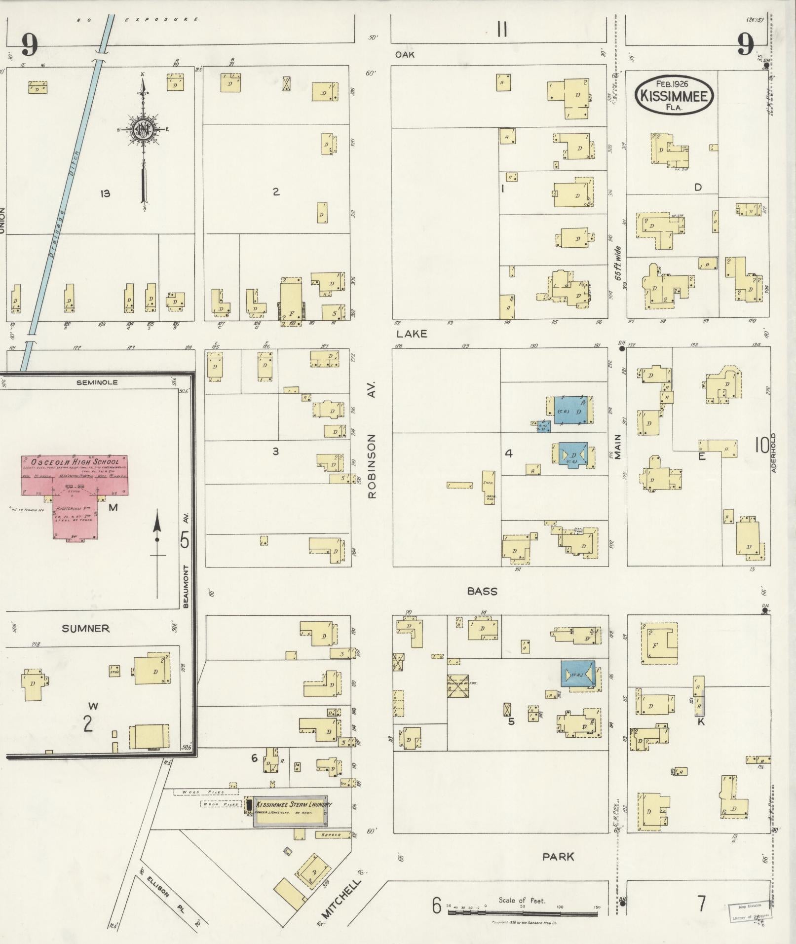 Sanborn Fire Insurance Map from Kissimmee, Osceola County, Florida (1926), Sheet #0009 - Complete Map Set gallery image, historic Sanborn map, vintage wall art, Florida Florida