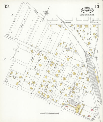 Sanborn Fire Insurance Map from Jacksonville, Cherokee County, Texas (1923), Sheet #0013 - Complete Map Set gallery image, historic Sanborn map, vintage wall art, Texas Texas