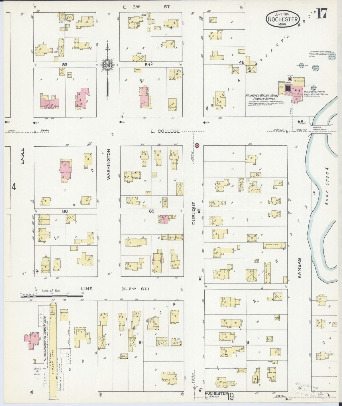 Sanborn Fire Insurance Map from Rochester, Olmsted County, Minnesota (1914), Sheet #0017 - Historic Sanborn Fire Insurance Map Print, vintage old map wall art, antique decor, genealogy gift, Minnesota Minnesota map