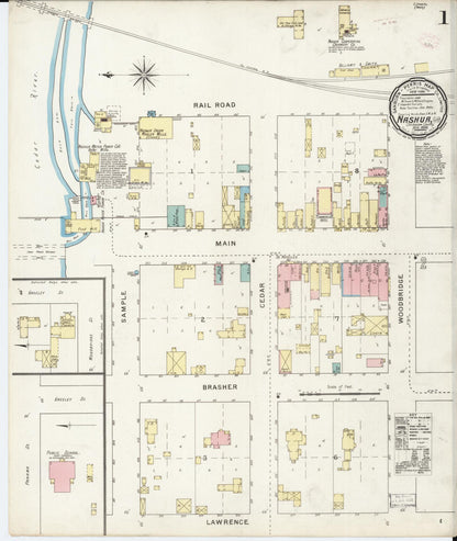 Sanborn Fire Insurance Map from Nashua, Chickasaw County, Iowa (1894), Sheet #0001 - Historic Sanborn Fire Insurance Map Print, vintage old map wall art