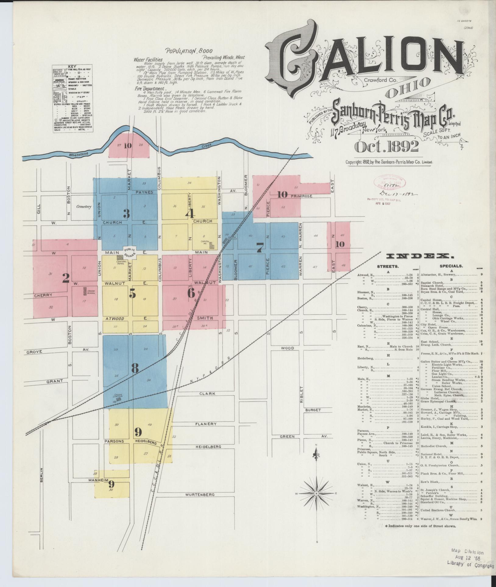 Sanborn Fire Insurance Map from Galion, Crawford County, Ohio (1892), Sheet #0001 - Historic Sanborn Fire Insurance Map Print, vintage old map wall art, antique decor, genealogy gift, Ohio Ohio map