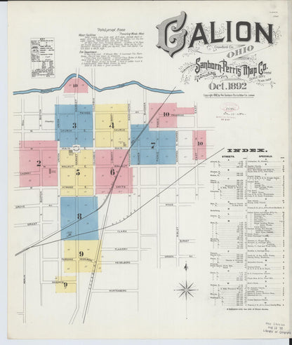 Sanborn Fire Insurance Map from Galion, Crawford County, Ohio (1892), Sheet #0001 - Historic Sanborn Fire Insurance Map Print, vintage old map wall art, antique decor, genealogy gift, Ohio Ohio map