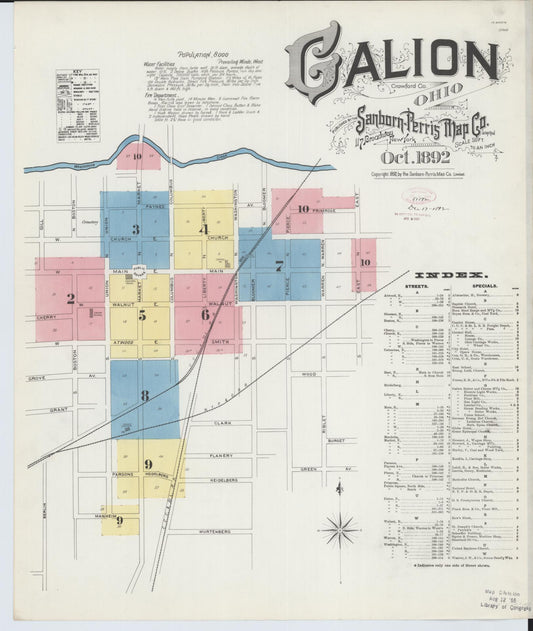 Sanborn Fire Insurance Map from Galion, Crawford County, Ohio (1892), Sheet #0001 - Historic Sanborn Fire Insurance Map Print, vintage old map wall art, antique decor, genealogy gift, Ohio Ohio map