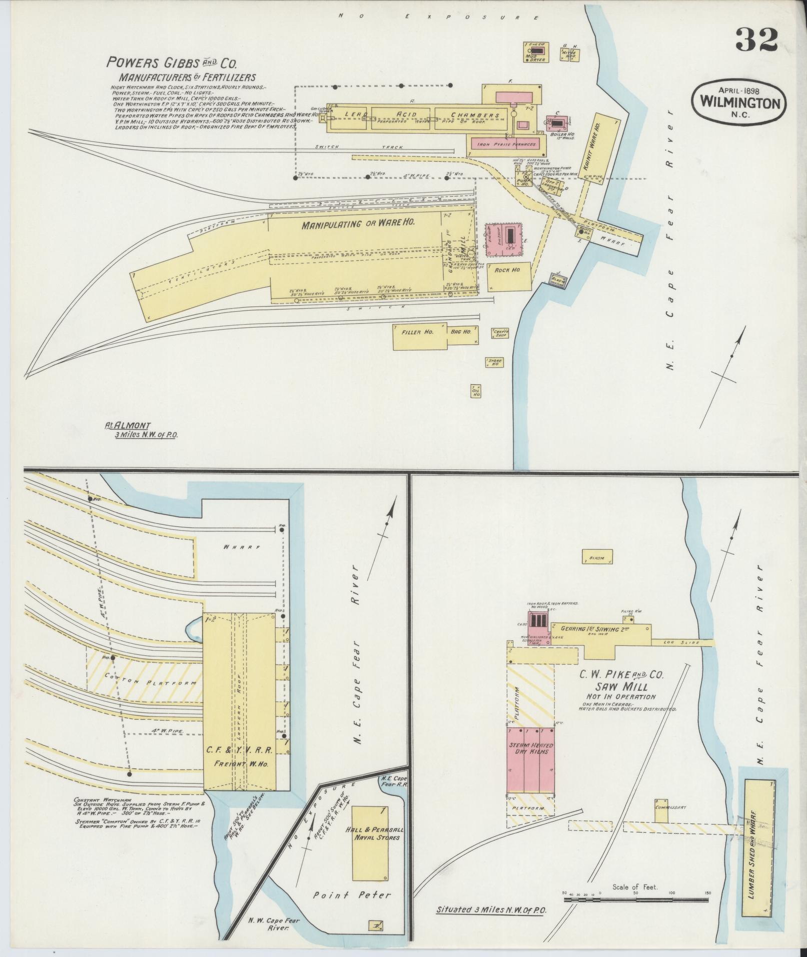 Sanborn Fire Insurance Map from Wilmington, New Hanover County, North Carolina (1898), Sheet #0032 - Historic Sanborn Fire Insurance Map Print, vintage old map wall art, antique decor, genealogy gift, North Carolina North Carolina map