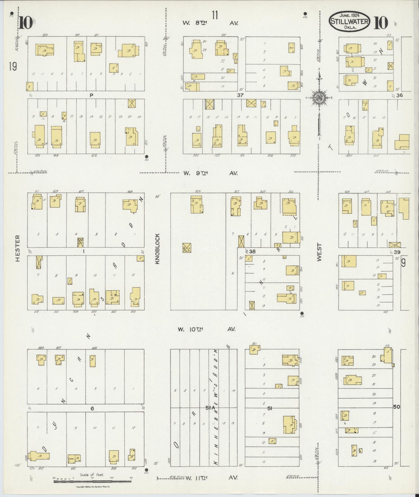 Sanborn Fire Insurance Map from Stillwater, Payne County, Oklahoma (1924), Sheet #0010 - Complete Map Set gallery image, historic Sanborn map, vintage wall art, Oklahoma Oklahoma