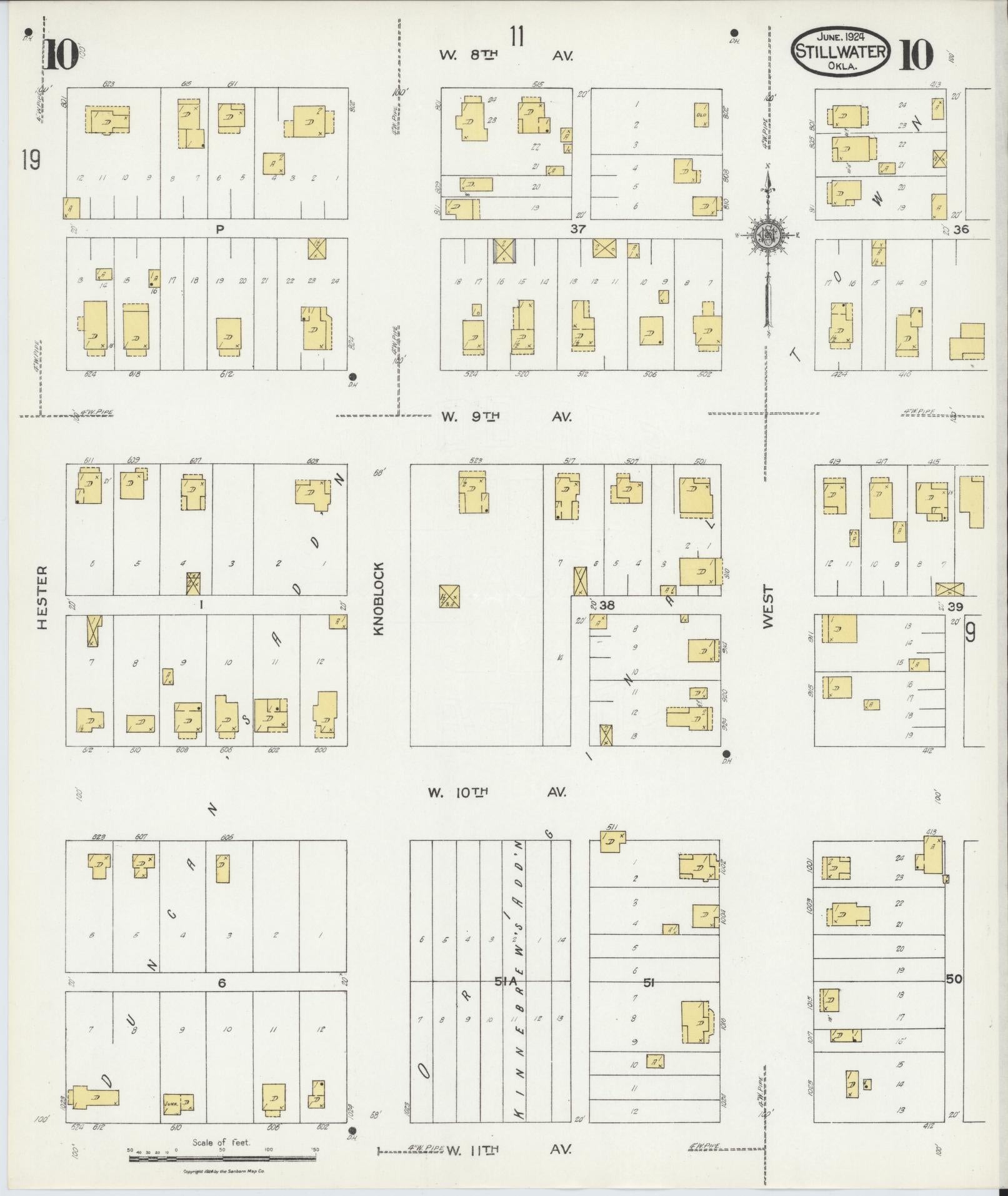 Sanborn Fire Insurance Map from Stillwater, Payne County, Oklahoma (1924), Sheet #0010 - Complete Map Set gallery image, historic Sanborn map, vintage wall art, Oklahoma Oklahoma