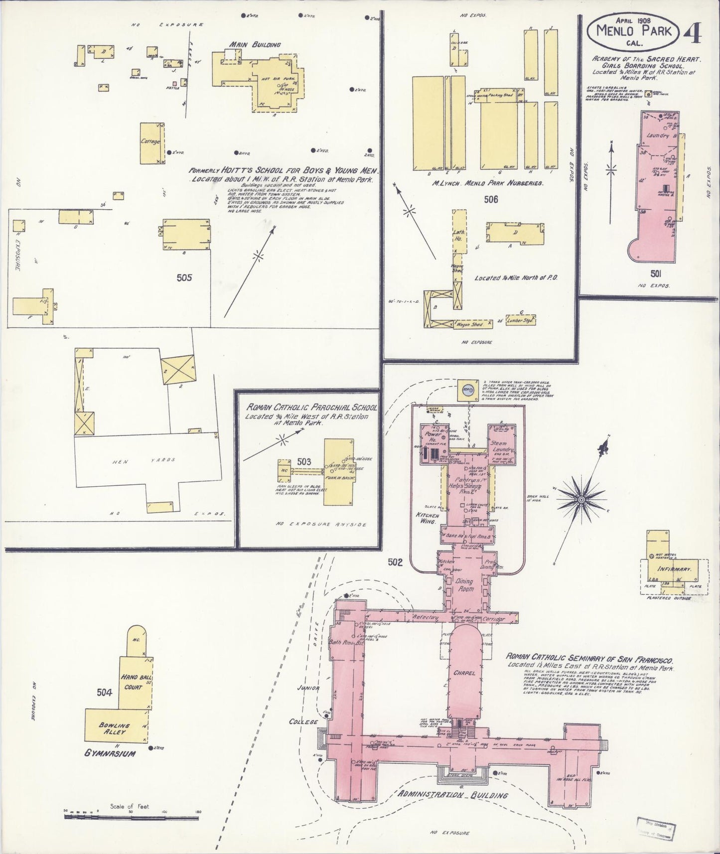 Sanborn Fire Insurance Map from Menlo Park, San Mateo County, California (1908), Sheet #0004 - Historic Sanborn Fire Insurance Map Print, vintage old map wall art, antique decor, genealogy gift, California California map