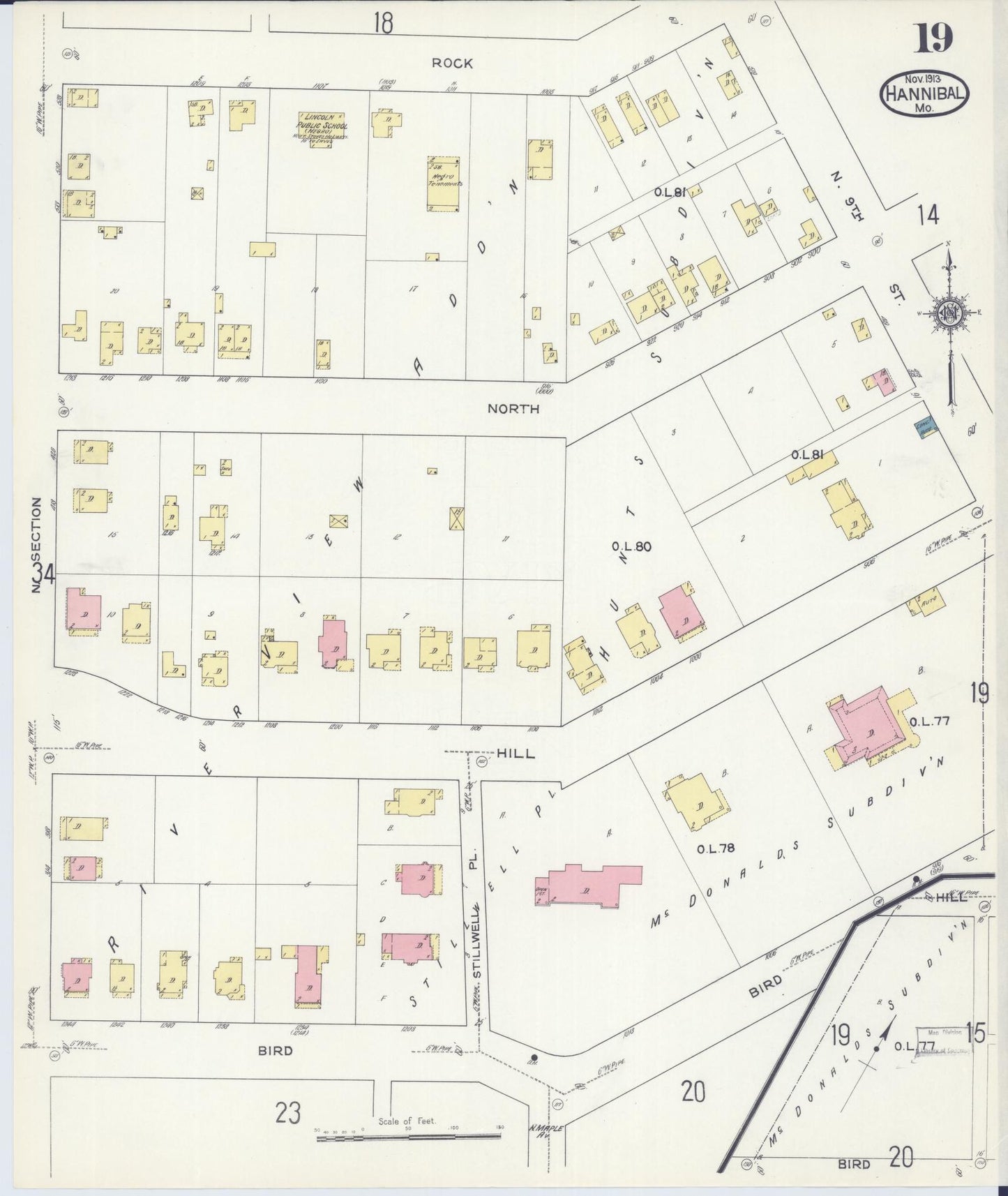 Sanborn Fire Insurance Map from Hannibal, Marion County, Missouri (1913), Sheet #0019 - Complete Map Set gallery image, historic Sanborn map, vintage wall art, Missouri Missouri
