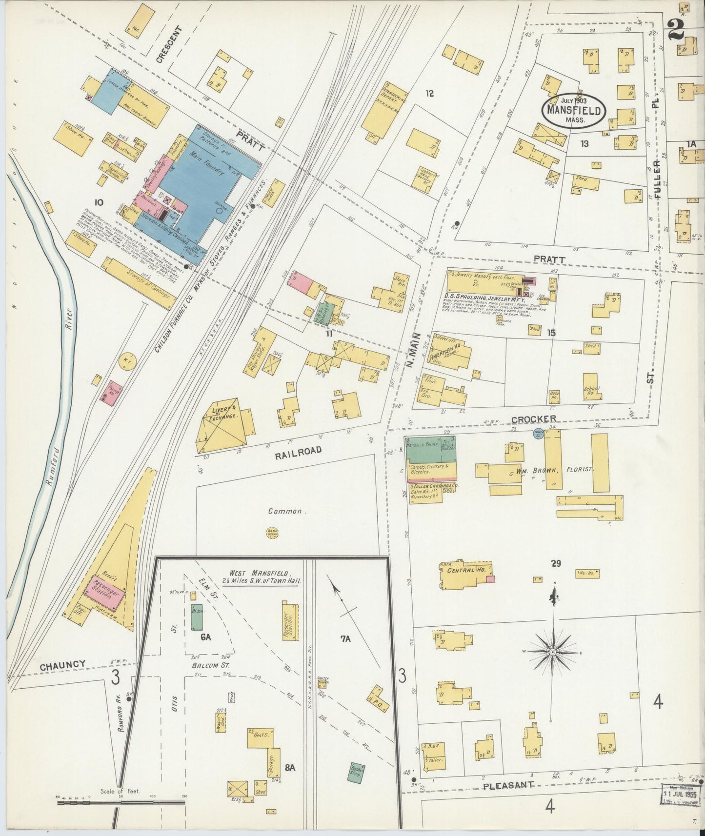 Sanborn Fire Insurance Map from Mansfield, Bristol County, Massachusetts (1903), Sheet #0002 - Complete Map Set gallery image, historic Sanborn map, vintage wall art, Massachusetts Massachusetts