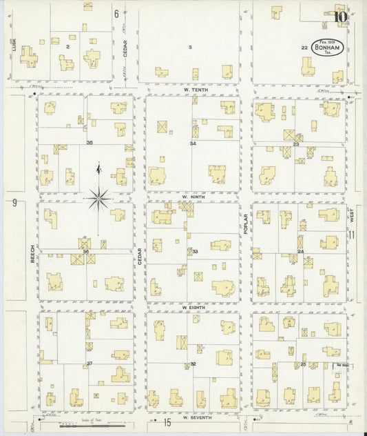 Sanborn Fire Insurance Map from Bonham, Fannin County, Texas (1909), Sheet #0010 - Historic Sanborn Fire Insurance Map Print, vintage old map wall art, antique decor, genealogy gift, Texas Texas map
