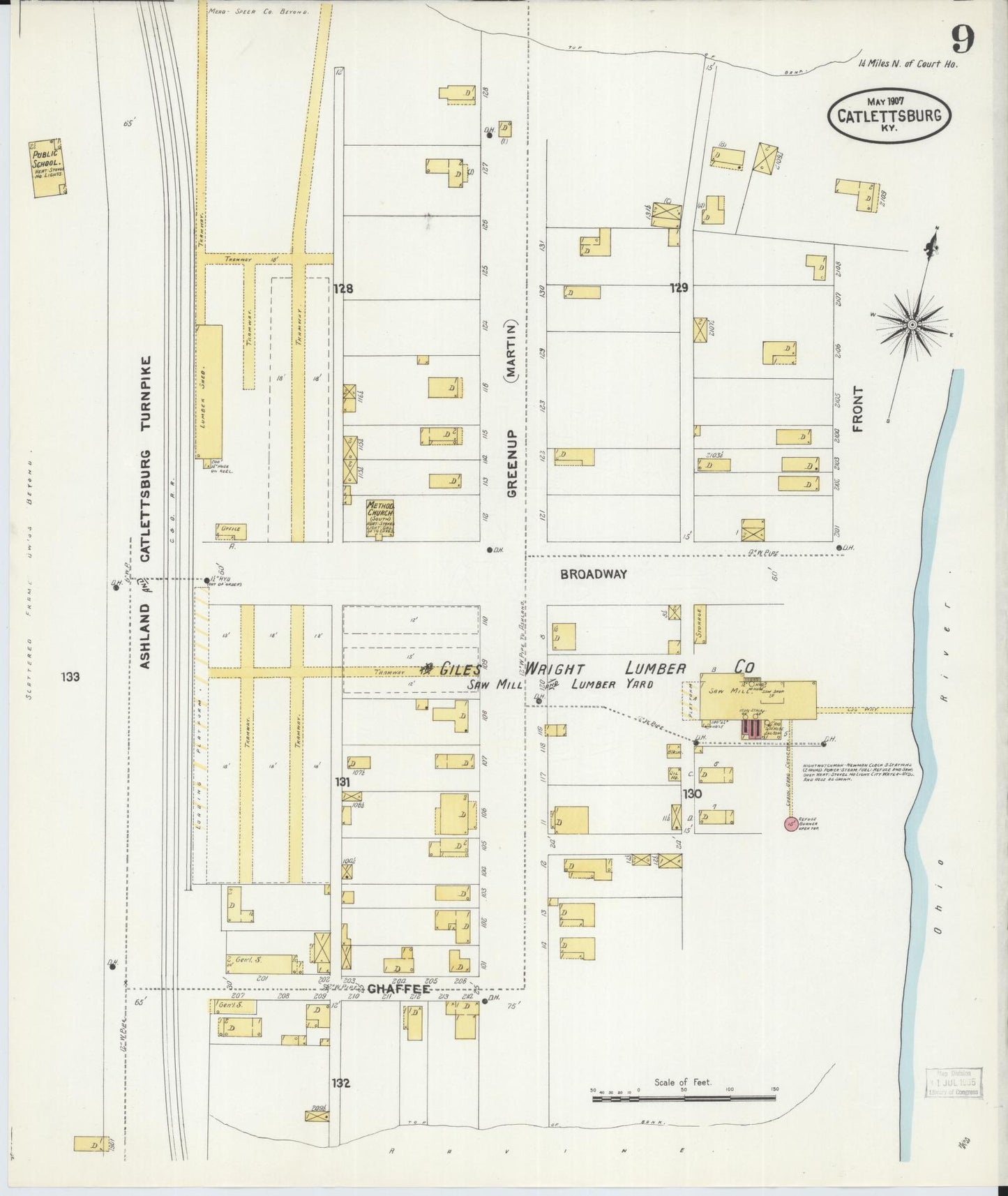 Sanborn Fire Insurance Map from Catlettsburg, Boyd County, Kentucky (1907), Sheet #0009 - Historic Sanborn Fire Insurance Map Print, vintage old map wall art, antique decor, genealogy gift, Kentucky Kentucky map