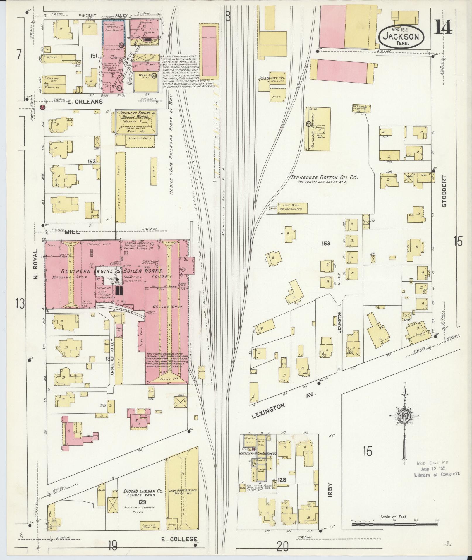 Sanborn Fire Insurance Map from Jackson, Madison County, Tennessee (1912), Sheet #0014 - Complete Map Set gallery image, historic Sanborn map, vintage wall art, Tennessee Tennessee