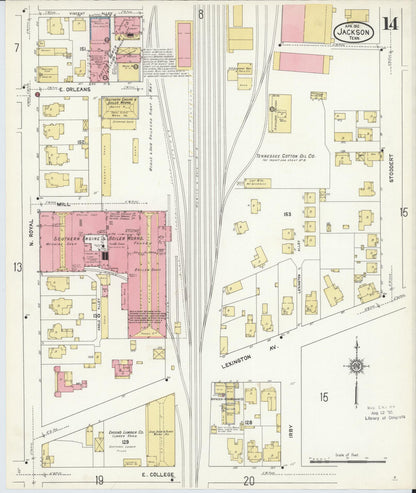Sanborn Fire Insurance Map from Jackson, Madison County, Tennessee (1912), Sheet #0014 - Complete Map Set gallery image, historic Sanborn map, vintage wall art, Tennessee Tennessee