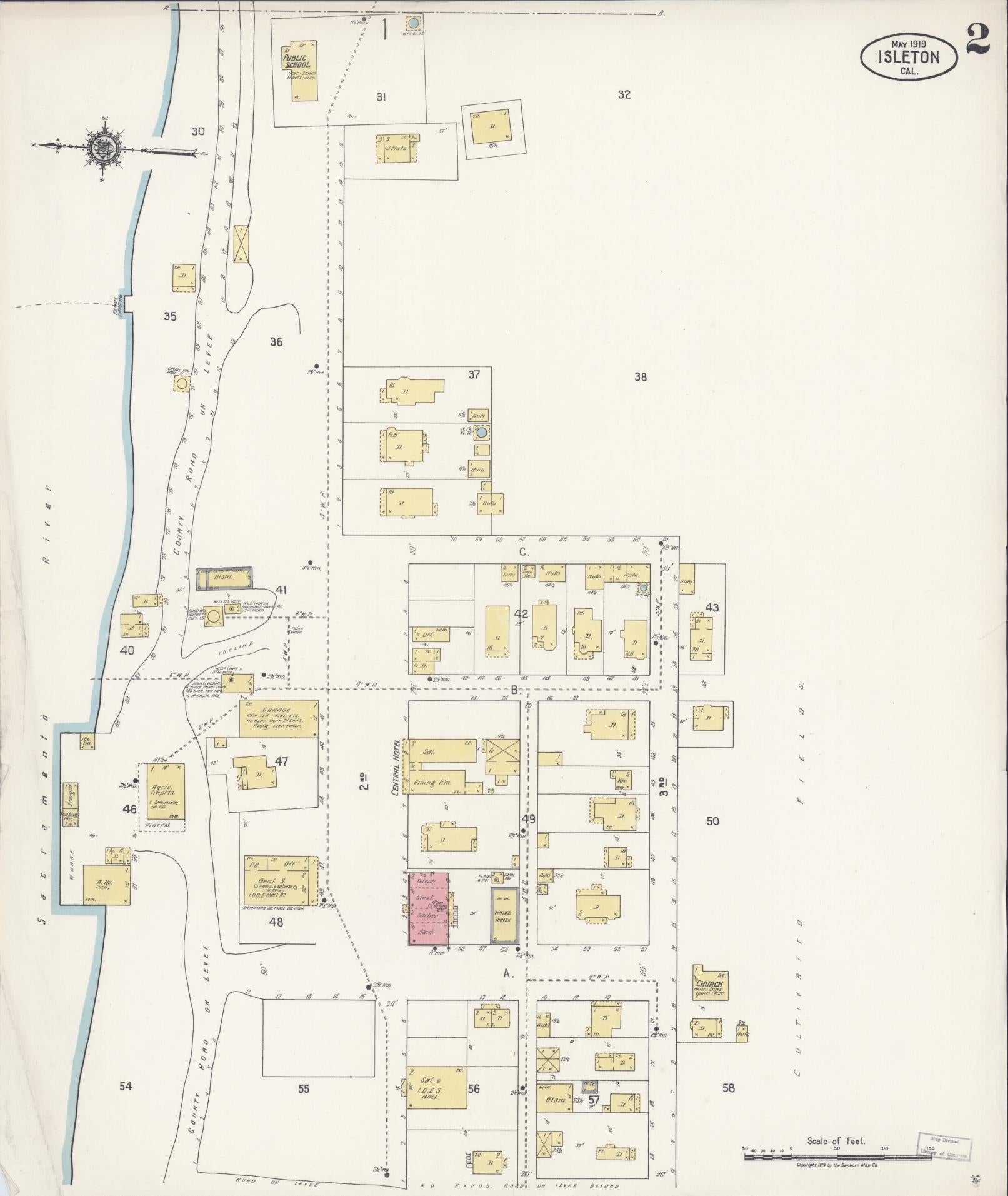 Sanborn Fire Insurance Map from Isleton, Sacramento County, California (1919), Sheet #0002 - Historic Sanborn Fire Insurance Map Print, vintage old map wall art, antique decor, genealogy gift, California California map
