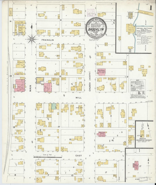 Sanborn Fire Insurance Map from Brooklyn, Morgan County, Indiana (1908), Sheet #0001 - Historic Sanborn Fire Insurance Map Print, vintage old map wall art, antique decor, genealogy gift, Indiana Indiana map
