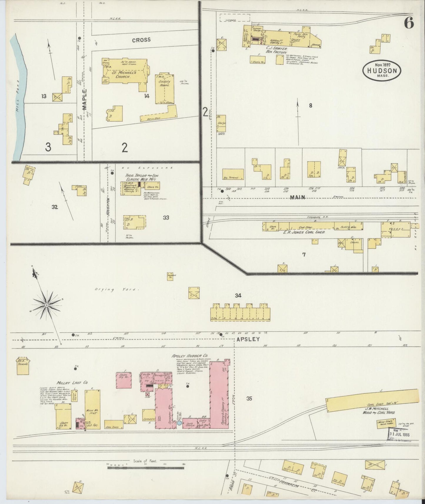 Sanborn Fire Insurance Map from Hudson, Middlesex County, Massachusetts (1897), Sheet #0006 - Complete Map Set gallery image, historic Sanborn map, vintage wall art, Massachusetts Massachusetts