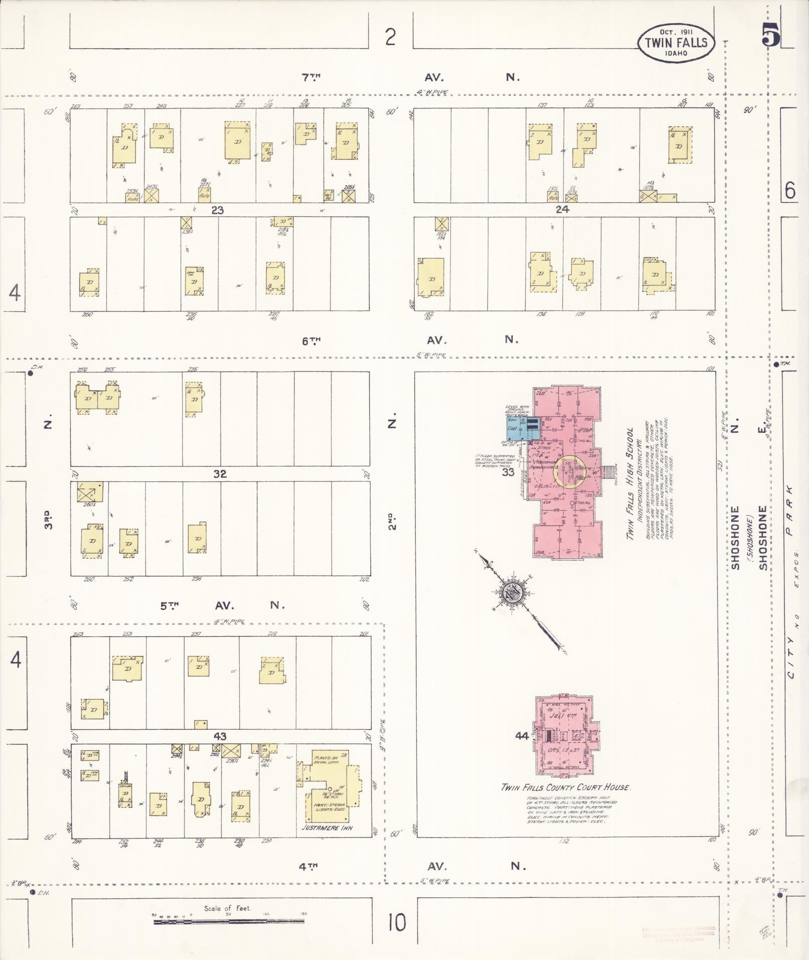 Sanborn Fire Insurance Map from Twin Falls, Twin Falls County, Idaho (1911), Sheet #0005 - Complete Map Set gallery image, historic Sanborn map, vintage wall art, Falls Idaho