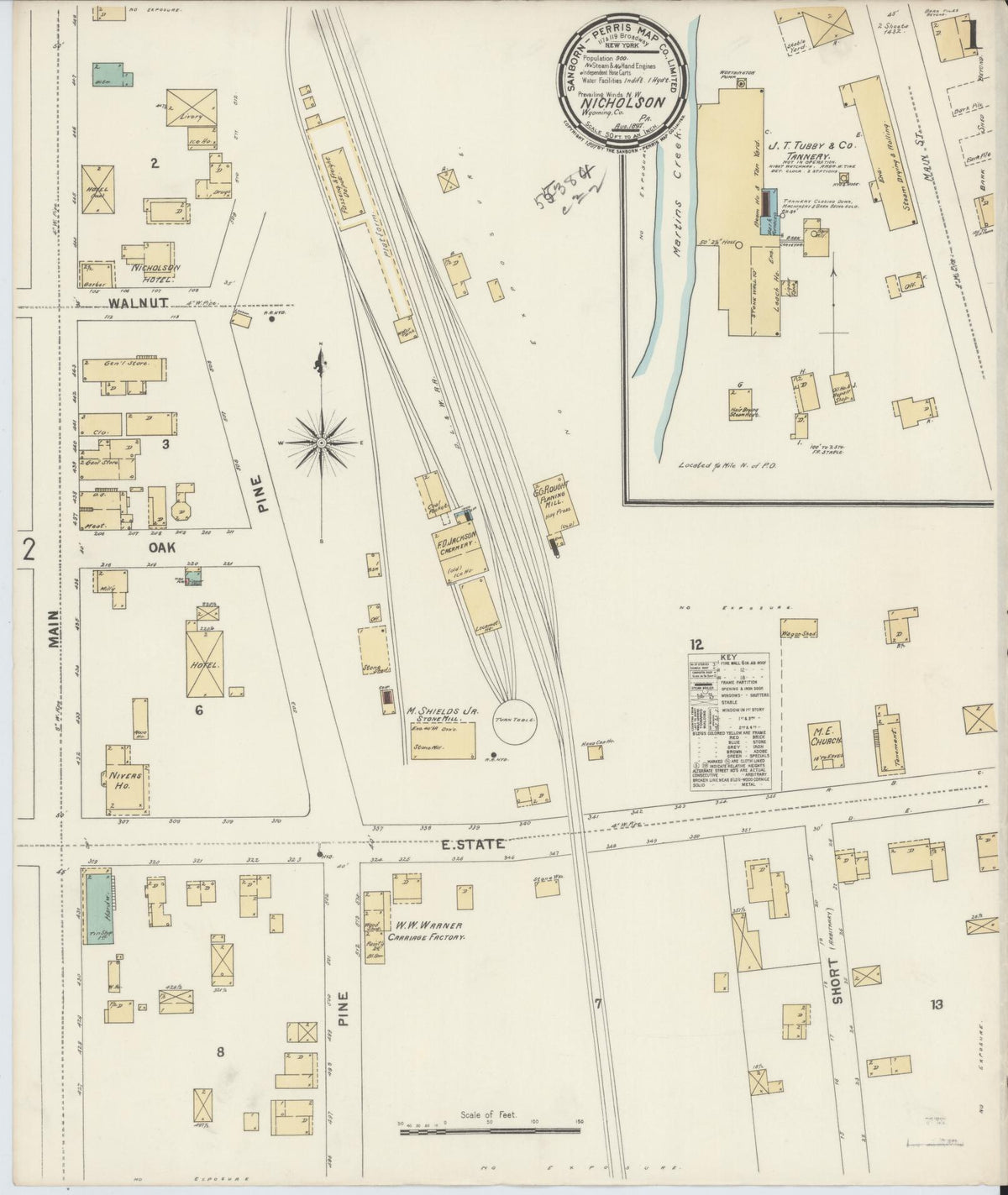 Sanborn Fire Insurance Map from Nicholson, Wyoming County, Pennsylvania (1897), Sheet #0001 - Complete Map Set gallery image, historic Sanborn map, vintage wall art, Nicholson Wyoming
